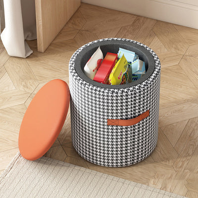Contemporary Nordic Faux Leather Wood Round Vanity Stool With Hidden Storage For Bedroom