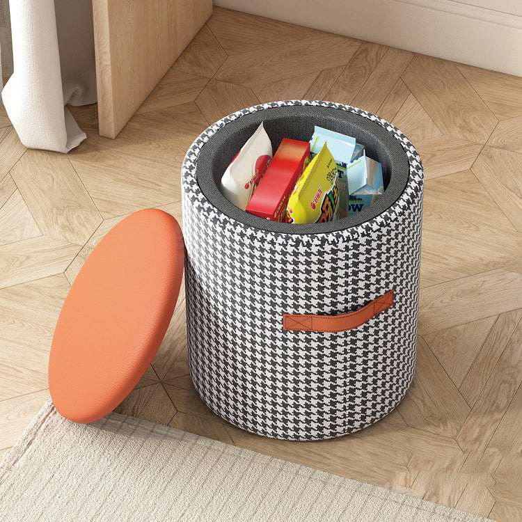 Contemporary Nordic Faux Leather Wood Round Vanity Stool With Hidden Storage For Bedroom