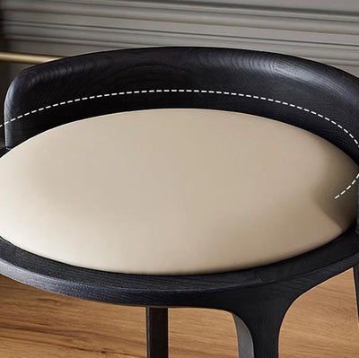 Zeitgenössischer Retro-Hocker aus Eschenholz und Leder mit Rückenlehne für das Schlafzimmer 