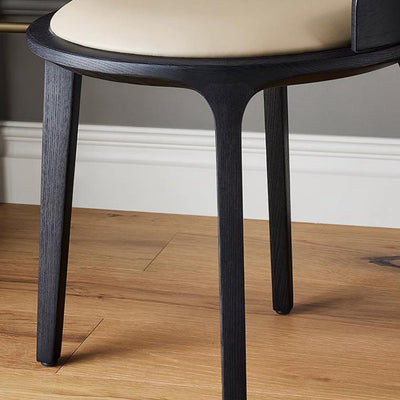 Zeitgenössischer Retro-Hocker aus Eschenholz und Leder mit Rückenlehne für das Schlafzimmer 