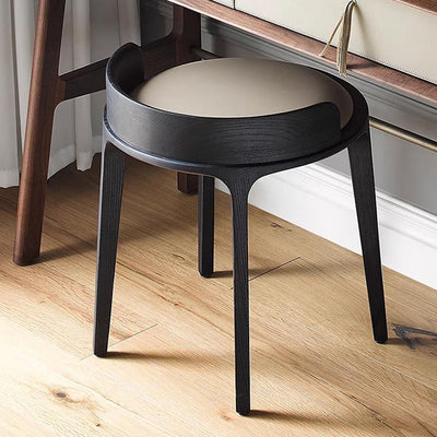 Zeitgenössischer Retro-Hocker aus Eschenholz und Leder mit Rückenlehne für das Schlafzimmer 