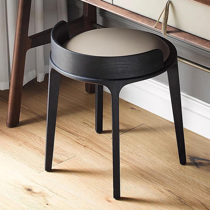Zeitgenössischer Retro-Hocker aus Eschenholz und Leder mit Rückenlehne für das Schlafzimmer 