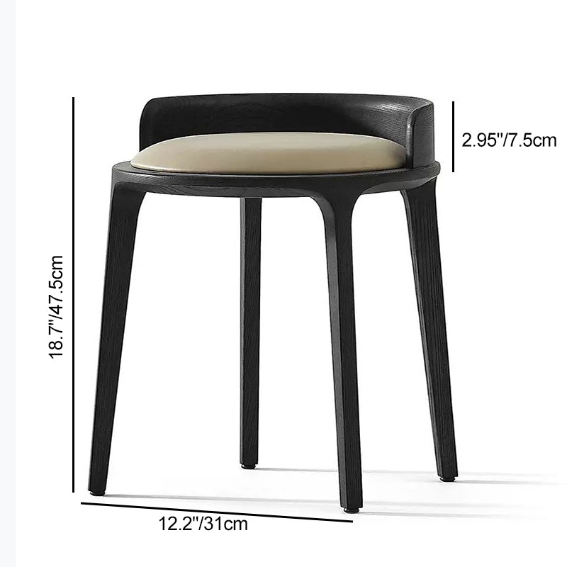Zeitgenössischer Retro-Hocker aus Eschenholz und Leder mit Rückenlehne für das Schlafzimmer 