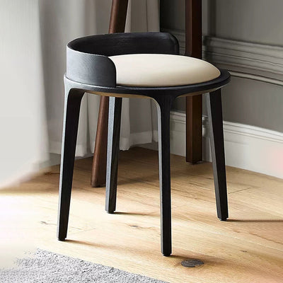 Zeitgenössischer Retro-Hocker aus Eschenholz und Leder mit Rückenlehne für das Schlafzimmer 