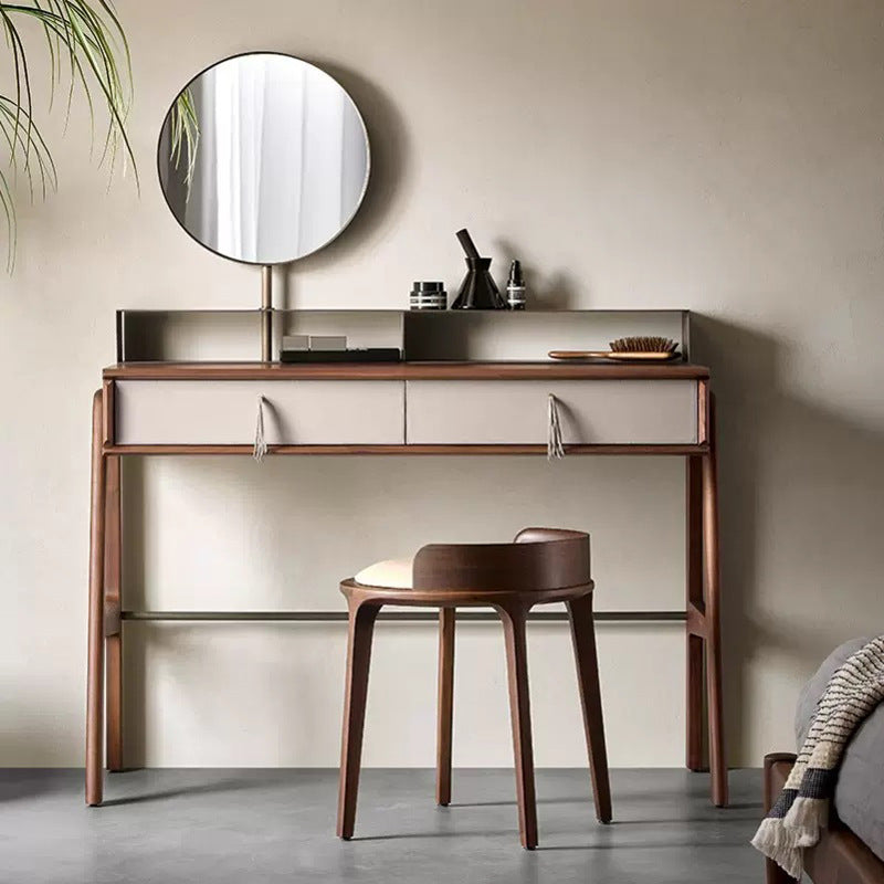 Zeitgenössischer Retro-Hocker aus Eschenholz und Leder mit Rückenlehne für das Schlafzimmer 