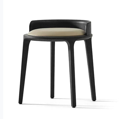 Zeitgenössischer Retro-Hocker aus Eschenholz und Leder mit Rückenlehne für das Schlafzimmer 