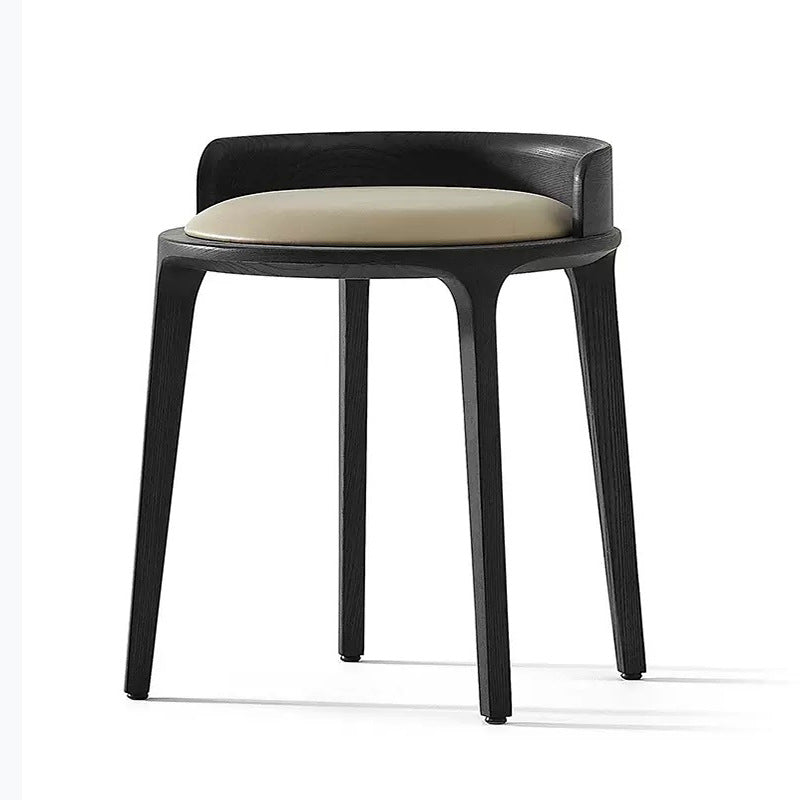 Zeitgenössischer Retro-Hocker aus Eschenholz und Leder mit Rückenlehne für das Schlafzimmer 