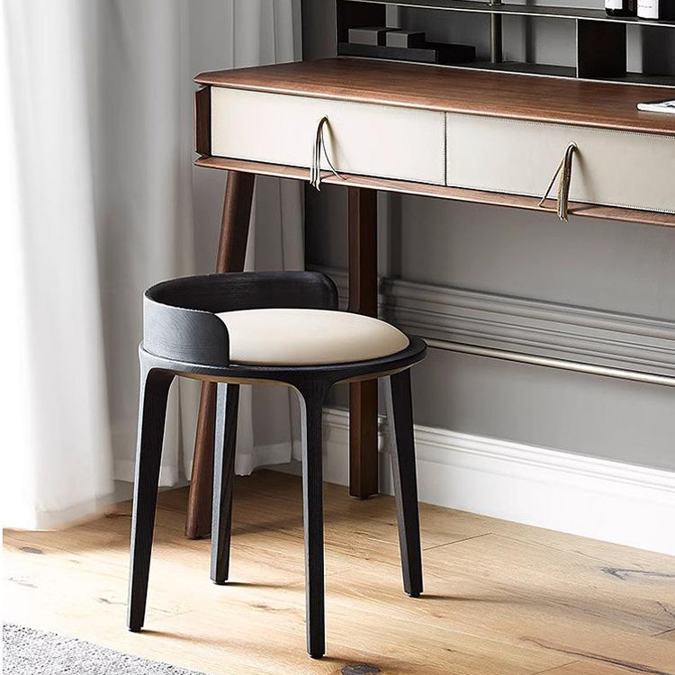 Zeitgenössischer Retro-Hocker aus Eschenholz und Leder mit Rückenlehne für das Schlafzimmer 