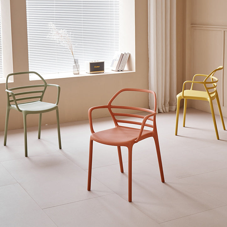 Contemporary Nordic PE Square Curved Geometric Line Dining Chair With Backrest And Armrests For Dining Room