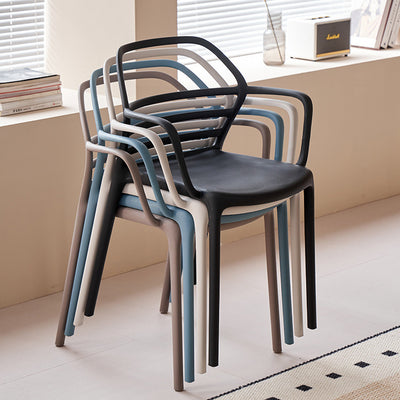 Contemporary Nordic PE Square Curved Geometric Line Dining Chair With Backrest And Armrests For Dining Room