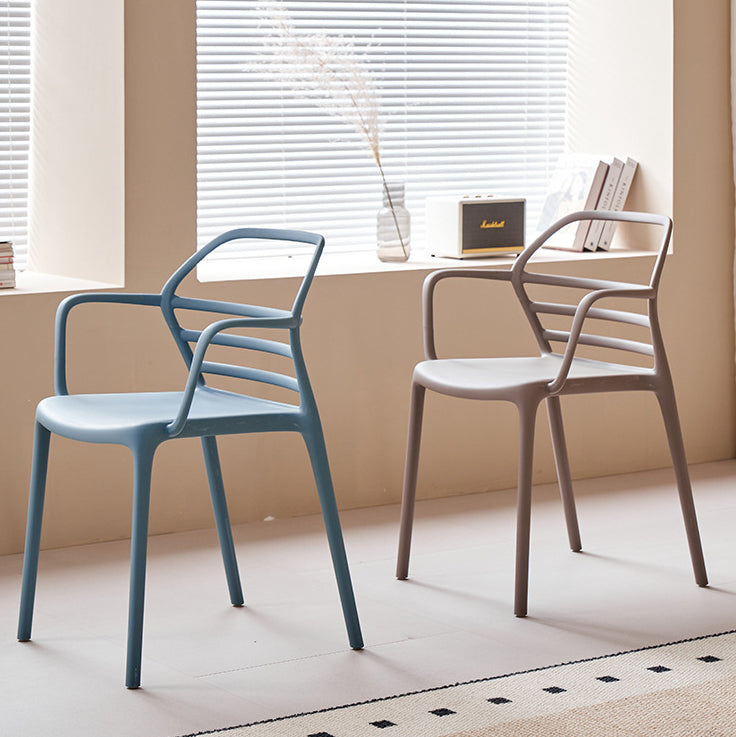 Contemporary Nordic PE Square Curved Geometric Line Dining Chair With Backrest And Armrests For Dining Room