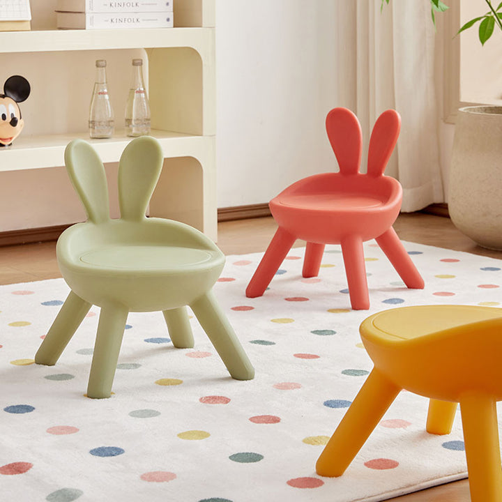 Contemporary Creative Kids PP Bunny Ear Round Footstool With Backrest For Entryway And Living Room