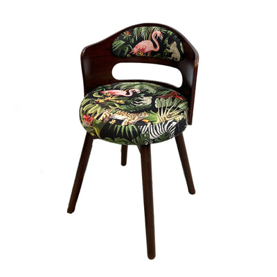 Tabouret de coiffeuse pivotant traditionnel en bois de hêtre et tissu à motif rond avec dossier et accoudoirs pour chambre 
