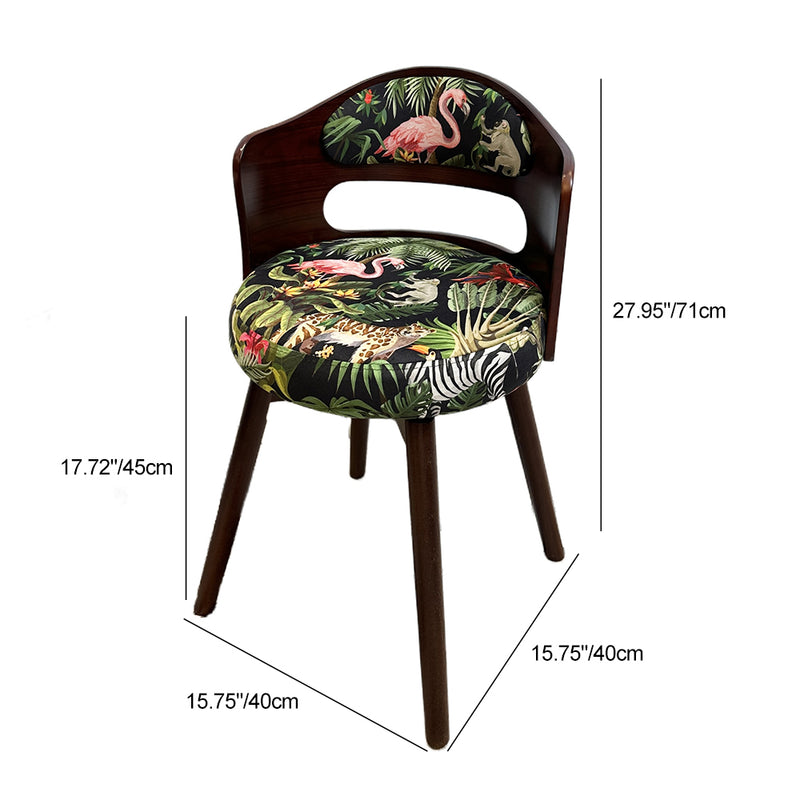 Tabouret de coiffeuse pivotant traditionnel en bois de hêtre et tissu à motif rond avec dossier et accoudoirs pour chambre 