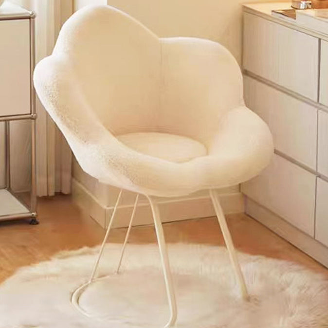 Contemporary Nordic Swivel Lambswool Iron Petal Vanity Stool With Backrest & Armrests For Bedroom