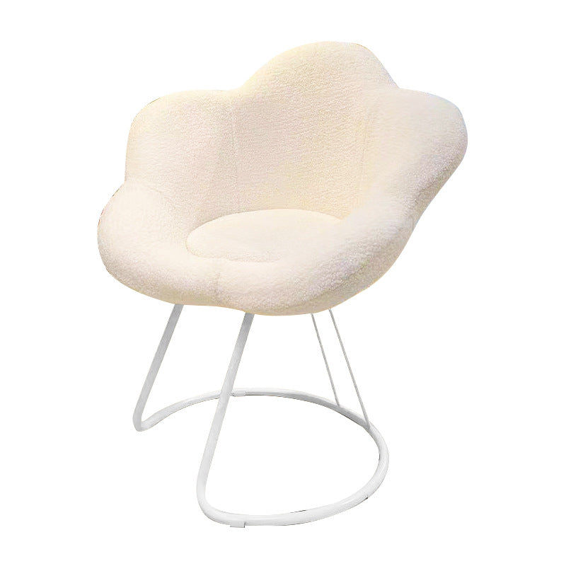 Contemporary Nordic Swivel Lambswool Iron Petal Vanity Stool With Backrest & Armrests For Bedroom