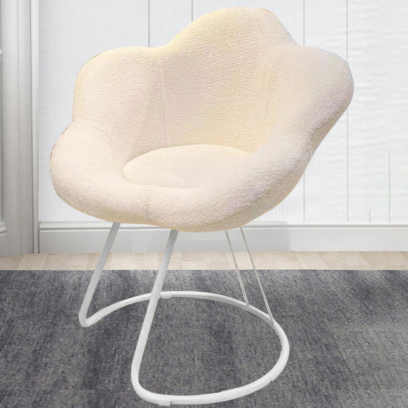 Contemporary Nordic Swivel Lambswool Iron Petal Vanity Stool With Backrest & Armrests For Bedroom
