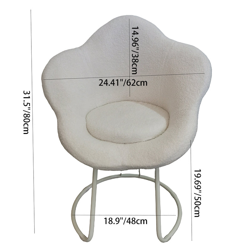 Contemporary Nordic Swivel Lambswool Iron Petal Vanity Stool With Backrest & Armrests For Bedroom