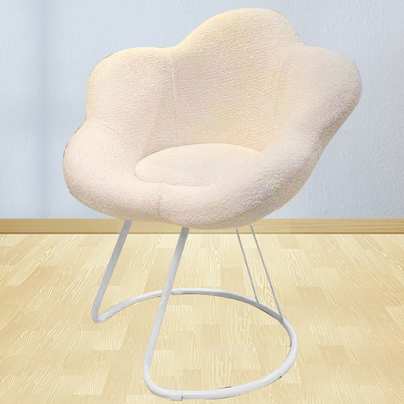 Contemporary Nordic Swivel Lambswool Iron Petal Vanity Stool With Backrest & Armrests For Bedroom
