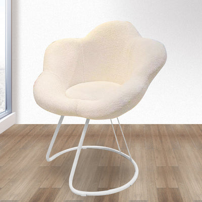 Contemporary Nordic Swivel Lambswool Iron Petal Vanity Stool With Backrest & Armrests For Bedroom