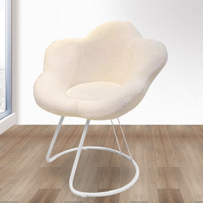 Contemporary Nordic Swivel Lambswool Iron Petal Vanity Stool With Backrest & Armrests For Bedroom