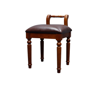 Zeitgenössischer Retro-Mikrofaser-Lederstoff Holz Jacquard Quadratische Schminkhocker mit Rückenlehne für das Schlafzimmer 
