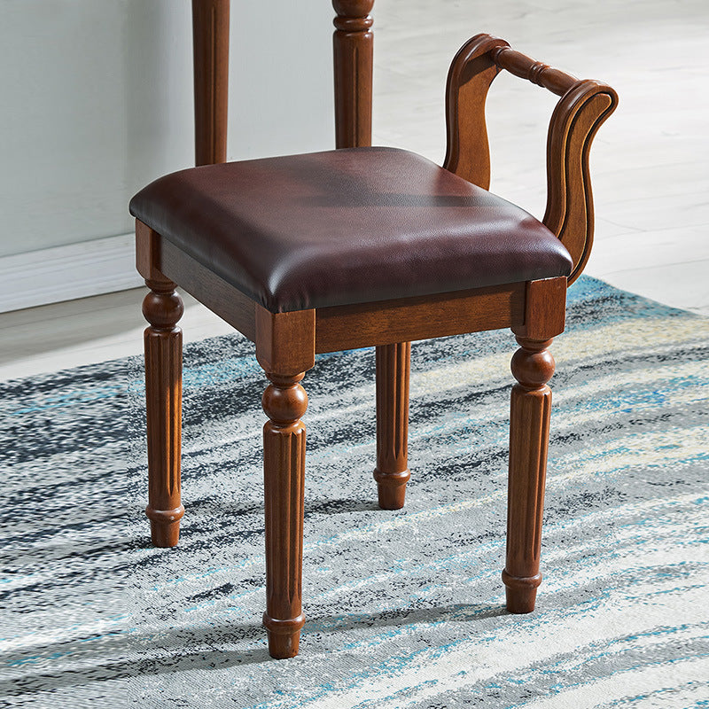 Zeitgenössischer Retro-Mikrofaser-Lederstoff Holz Jacquard Quadratische Schminkhocker mit Rückenlehne für das Schlafzimmer 