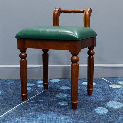 Zeitgenössischer Retro-Mikrofaser-Lederstoff Holz Jacquard Quadratische Schminkhocker mit Rückenlehne für das Schlafzimmer 