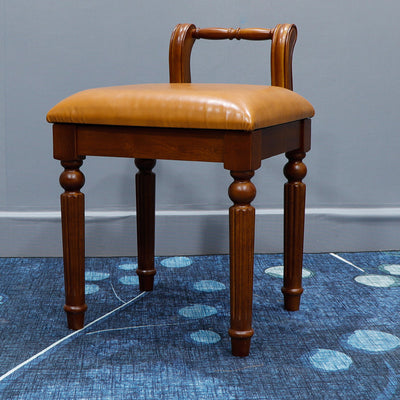 Zeitgenössischer Retro-Mikrofaser-Lederstoff Holz Jacquard Quadratische Schminkhocker mit Rückenlehne für das Schlafzimmer 