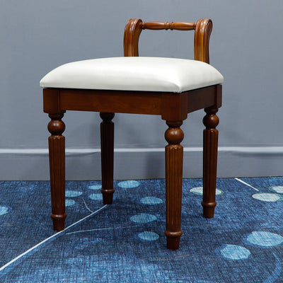 Zeitgenössischer Retro-Mikrofaser-Lederstoff Holz Jacquard Quadratische Schminkhocker mit Rückenlehne für das Schlafzimmer 