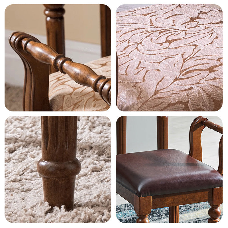 Zeitgenössischer Retro-Mikrofaser-Lederstoff Holz Jacquard Quadratische Schminkhocker mit Rückenlehne für das Schlafzimmer 