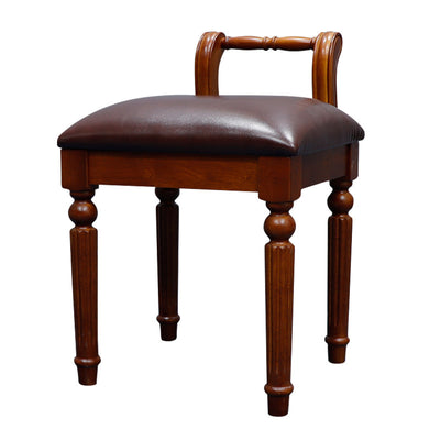 Zeitgenössischer Retro-Mikrofaser-Lederstoff Holz Jacquard Quadratische Schminkhocker mit Rückenlehne für das Schlafzimmer 