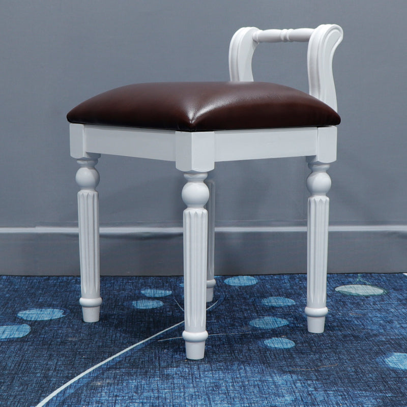 Zeitgenössischer Retro-Mikrofaser-Lederstoff Holz Jacquard Quadratische Schminkhocker mit Rückenlehne für das Schlafzimmer 