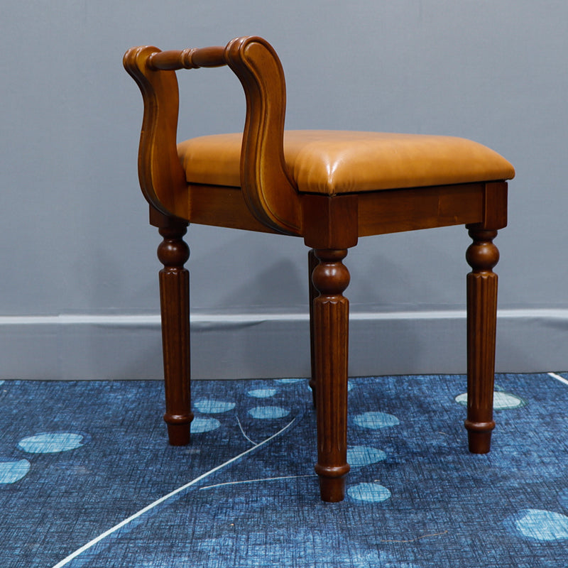 Tabouret de coiffeuse carré contemporain en tissu cuir microfibre rétro avec dossier pour chambre 