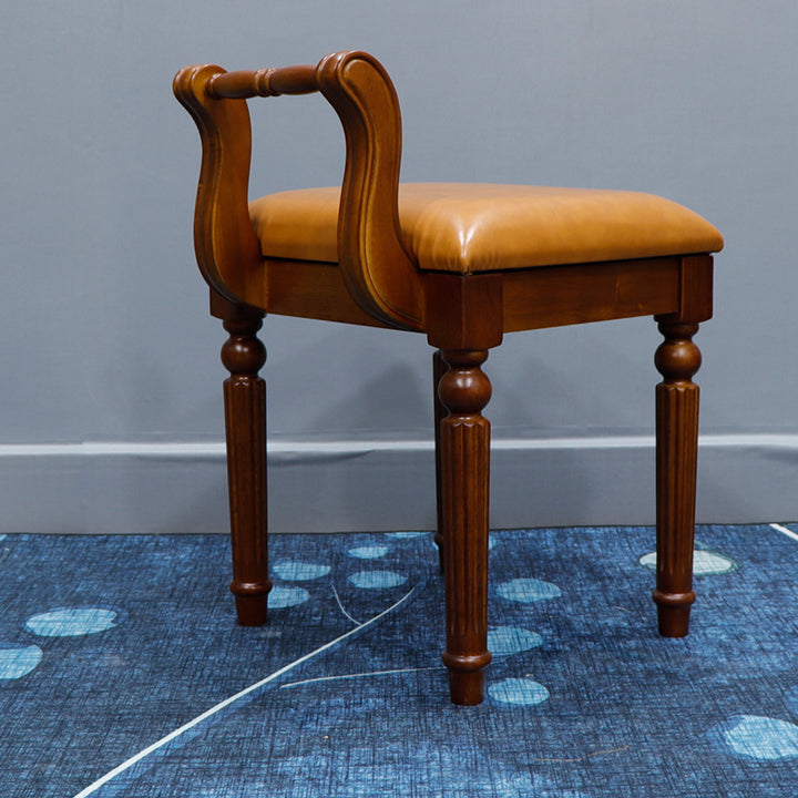 Tabouret de coiffeuse carré contemporain en tissu cuir microfibre rétro avec dossier pour chambre 
