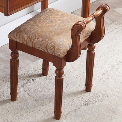 Zeitgenössischer Retro-Mikrofaser-Lederstoff Holz Jacquard Quadratische Schminkhocker mit Rückenlehne für das Schlafzimmer 