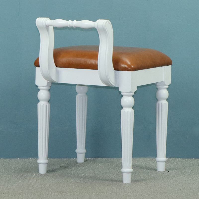 Zeitgenössischer Retro-Mikrofaser-Lederstoff Holz Jacquard Quadratische Schminkhocker mit Rückenlehne für das Schlafzimmer 