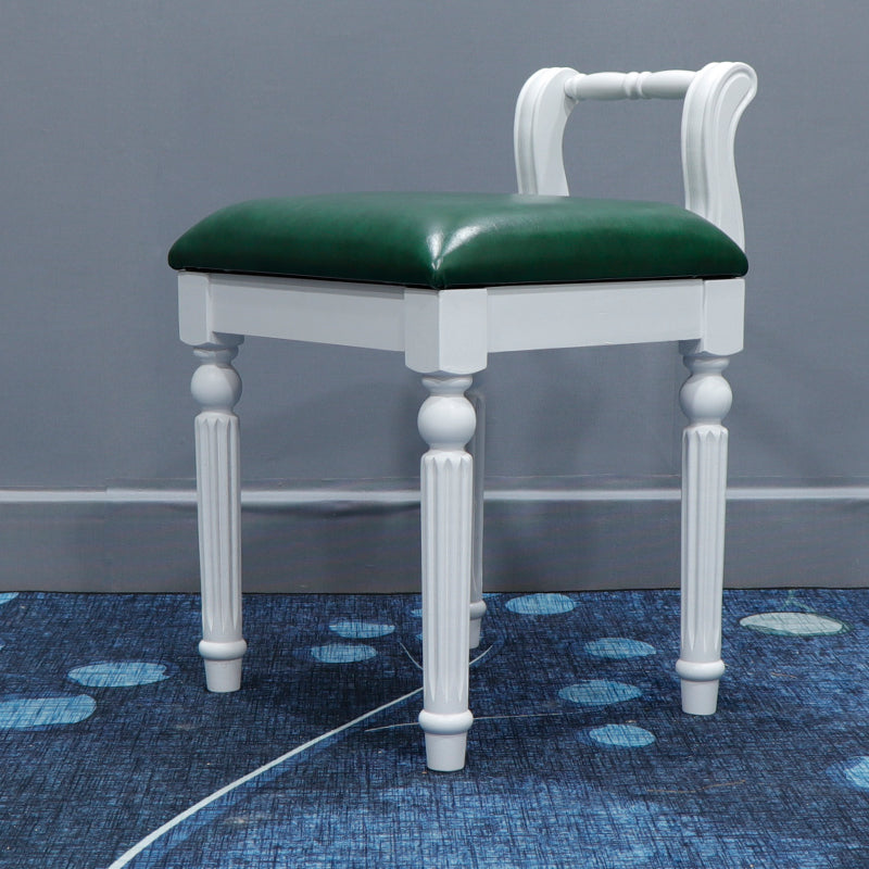 Zeitgenössischer Retro-Mikrofaser-Lederstoff Holz Jacquard Quadratische Schminkhocker mit Rückenlehne für das Schlafzimmer 