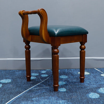 Zeitgenössischer Retro-Mikrofaser-Lederstoff Holz Jacquard Quadratische Schminkhocker mit Rückenlehne für das Schlafzimmer 