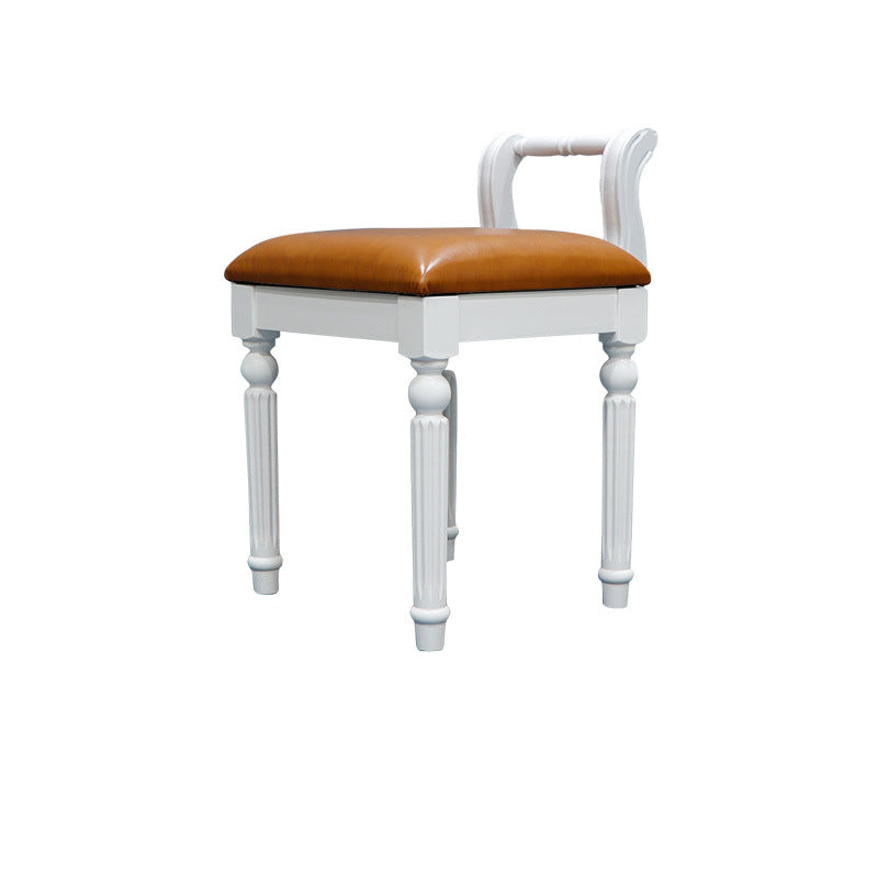 Tabouret de coiffeuse carré contemporain en tissu cuir microfibre rétro avec dossier pour chambre 
