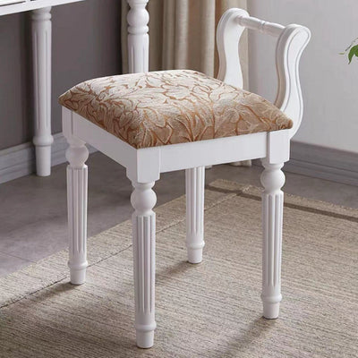 Zeitgenössischer Retro-Mikrofaser-Lederstoff Holz Jacquard Quadratische Schminkhocker mit Rückenlehne für das Schlafzimmer 