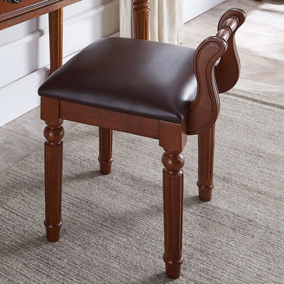 Zeitgenössischer Retro-Mikrofaser-Lederstoff Holz Jacquard Quadratische Schminkhocker mit Rückenlehne für das Schlafzimmer 