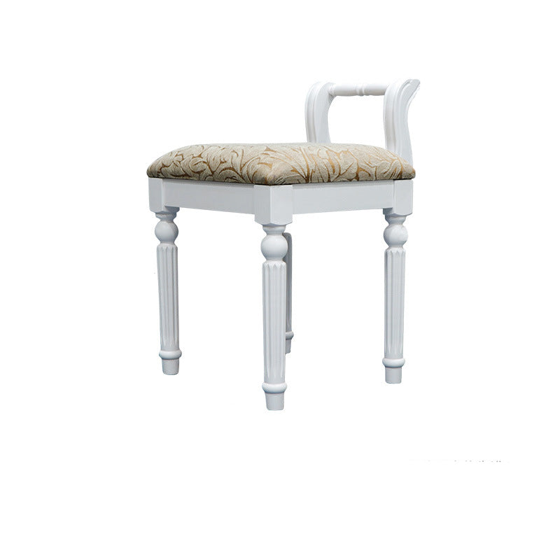 Zeitgenössischer Retro-Mikrofaser-Lederstoff Holz Jacquard Quadratische Schminkhocker mit Rückenlehne für das Schlafzimmer 
