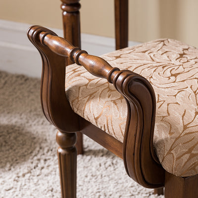 Zeitgenössischer Retro-Mikrofaser-Lederstoff Holz Jacquard Quadratische Schminkhocker mit Rückenlehne für das Schlafzimmer 