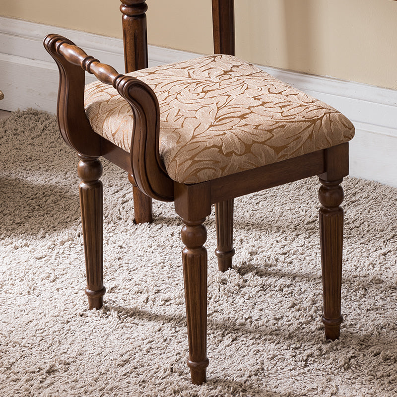Zeitgenössischer Retro-Mikrofaser-Lederstoff Holz Jacquard Quadratische Schminkhocker mit Rückenlehne für das Schlafzimmer 