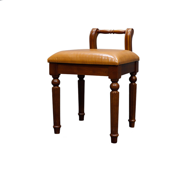 Zeitgenössischer Retro-Mikrofaser-Lederstoff Holz Jacquard Quadratische Schminkhocker mit Rückenlehne für das Schlafzimmer 