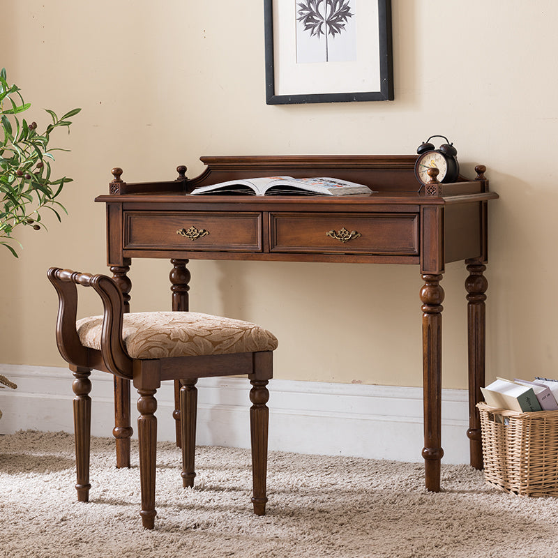 Zeitgenössischer Retro-Mikrofaser-Lederstoff Holz Jacquard Quadratische Schminkhocker mit Rückenlehne für das Schlafzimmer 