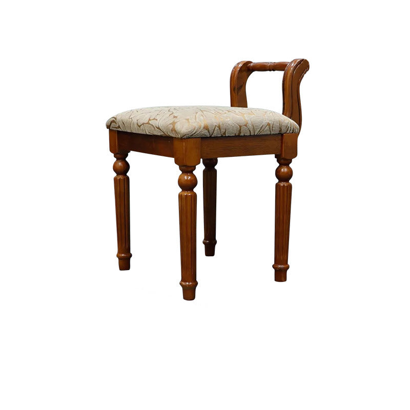Zeitgenössischer Retro-Mikrofaser-Lederstoff Holz Jacquard Quadratische Schminkhocker mit Rückenlehne für das Schlafzimmer 