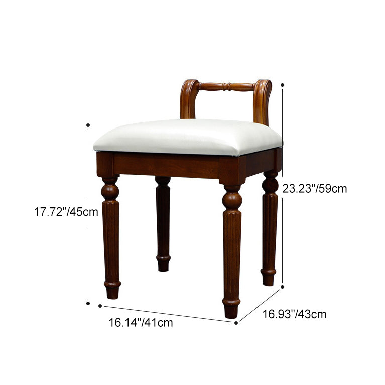 Zeitgenössischer Retro-Mikrofaser-Lederstoff Holz Jacquard Quadratische Schminkhocker mit Rückenlehne für das Schlafzimmer 