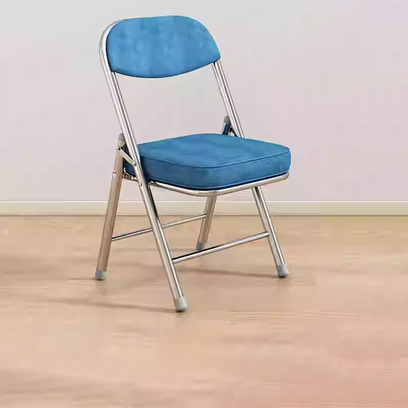 Contemporary Retro Foldable Corduroy Carbon Steel Square Desk Chair With Backrest For Study Or Home Office